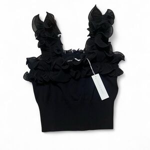 Anne Fontaine Paris Luxury Knit “Amande” Crop Top Ruffle SS24 NWT FR 40 US 8